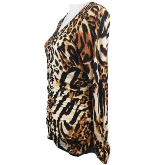 ISABEL Black & Brown Leopard Print Pullover Blouse Women's M - Picture 4 of 6